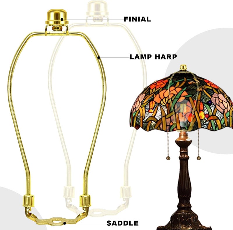 OMOBANU 8 Inch Antique Gold Lamp Shade Harp Holder - Detachable Lamp Shade Holder Replacement with Standard Harp Saddle & Lamps Finials, Metal Decorative Accessories and Parts Repair - Image 3